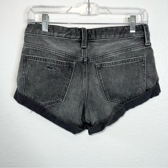 Free People Women size 25 washed black distressed mini jean cuffed shorts - Picture 5 of 10
